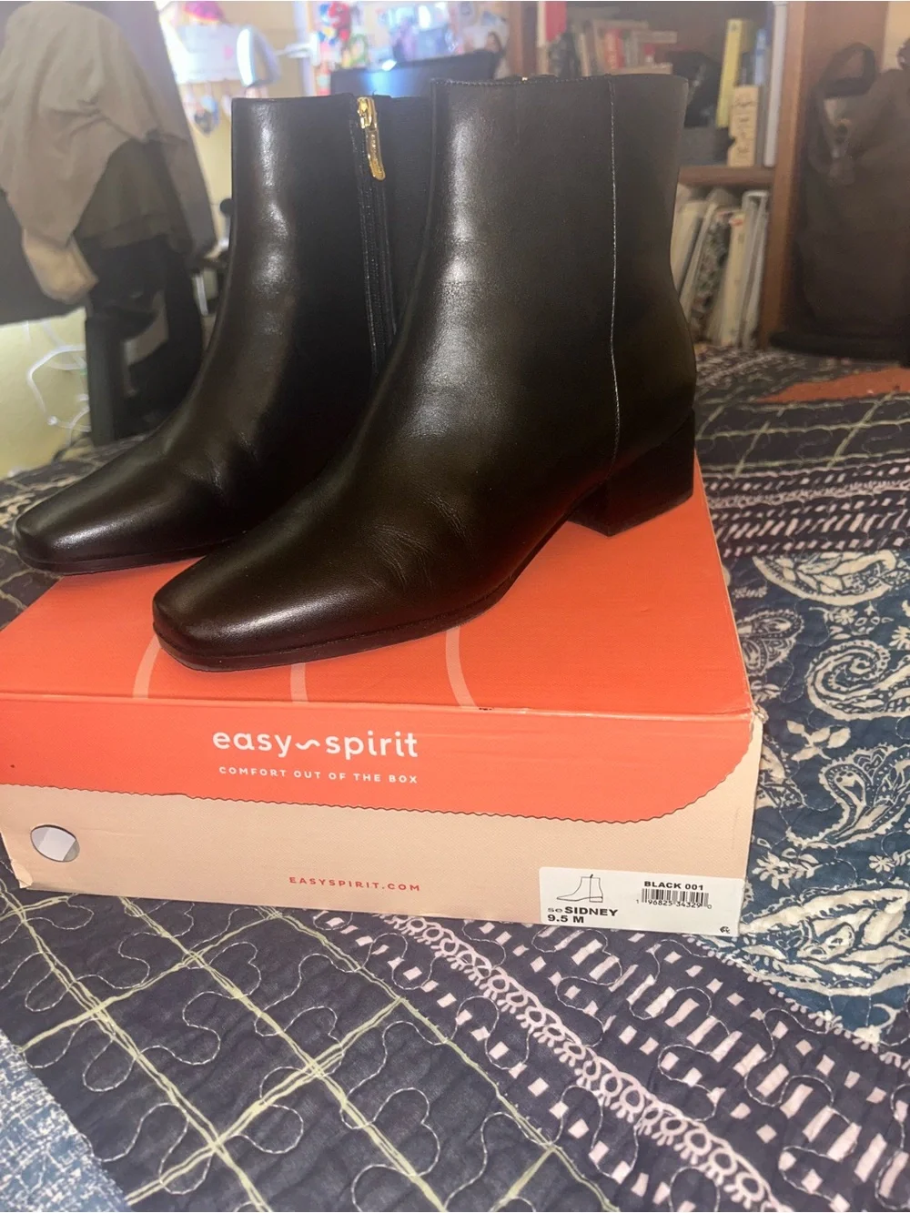 Easy Spirit Women's Black Leather Ankle Boots, 9.5